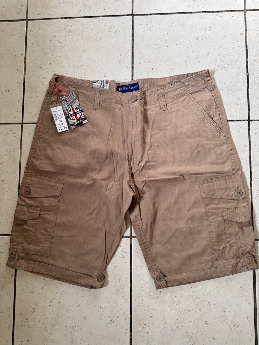 For Him London Taupe Men's Cargo Shorts to the Knee with Double Pockets